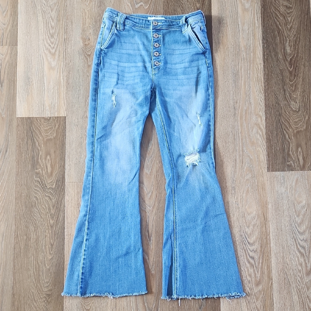 KanCan Medium Blue Button-Fly Flare Jeans